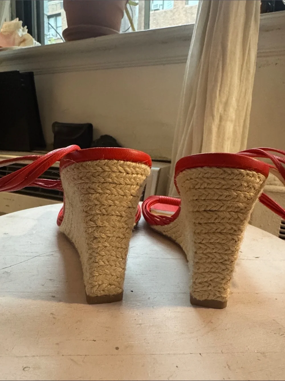 Veronica Beard Red Braided Espadrille Wedge Sandals